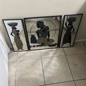 Elegant Black and Gold Wall Art Set of 3 African Women